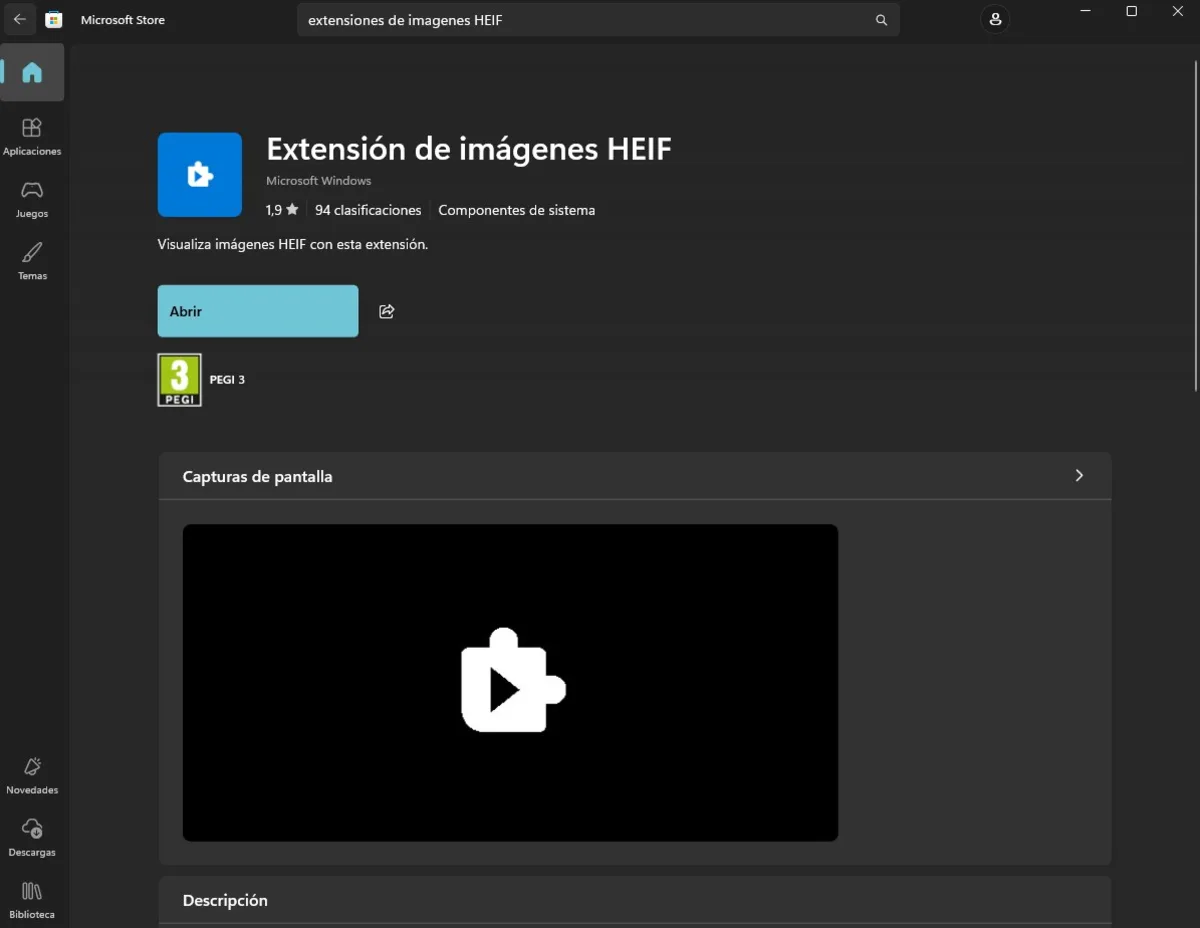 Extensión de imágenes HEIF en Microsoft Store para abrir archivos HEIC en Windows 11, editor Microsoft Windows